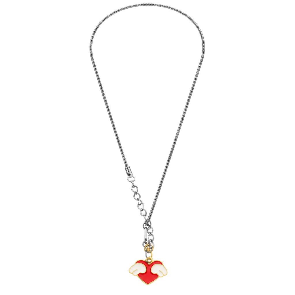 Unbranded Red Winged Heart Pendant Necklace Black Cord 1