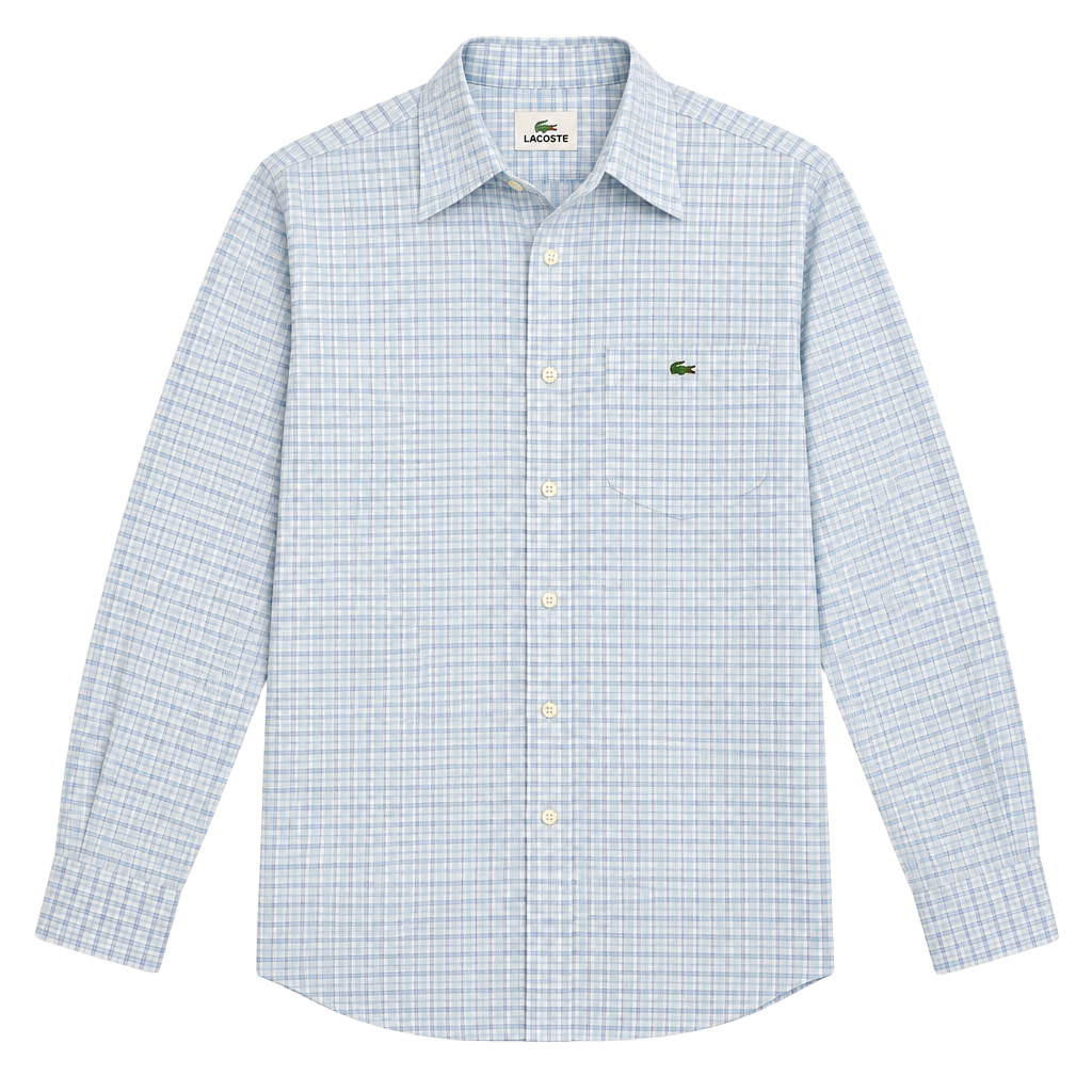Lacoste Long Sleeve Button Down Shirt Size 44 Blue Plaid 1
