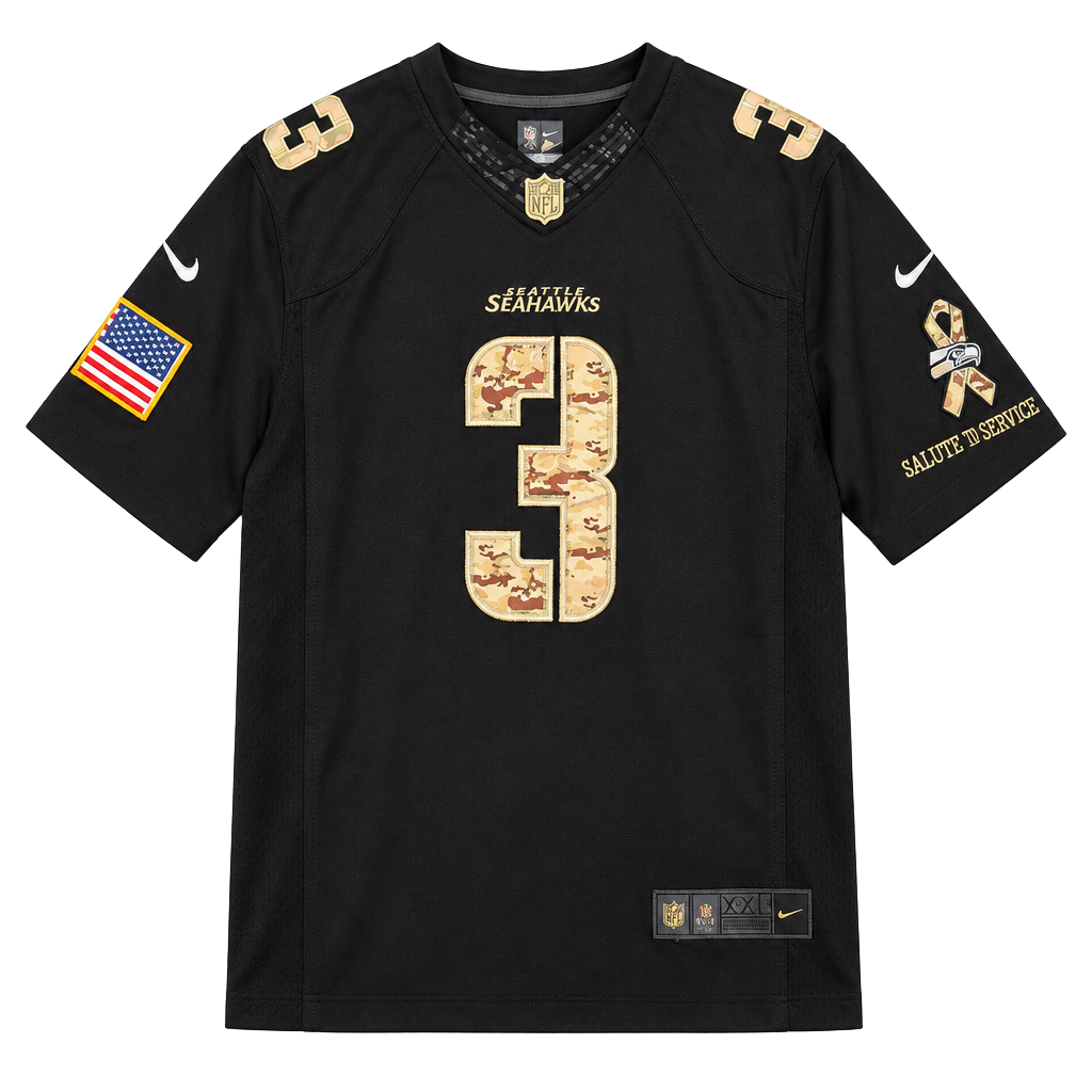 Seattle Seahawks Russell Wilson 3 Salute to Service Camo Jersey XXL 1