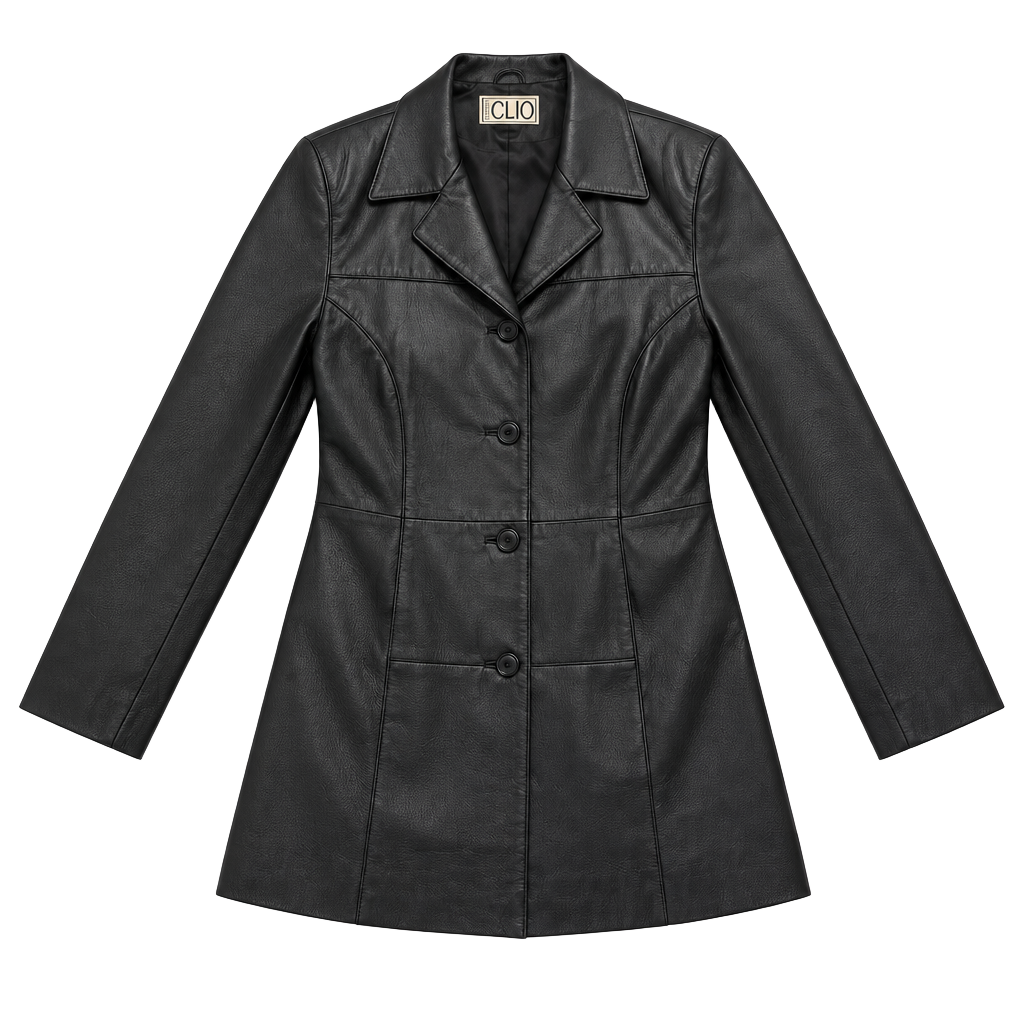 Vintage 90s Clio Leather Black Leather Blazer Jacket Women’s Size 14 Longline 1