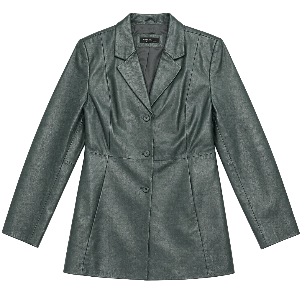 Vintage Y2K Valerie Stevens Gray Silver Leather Blazer Jacket Women’s Large 1