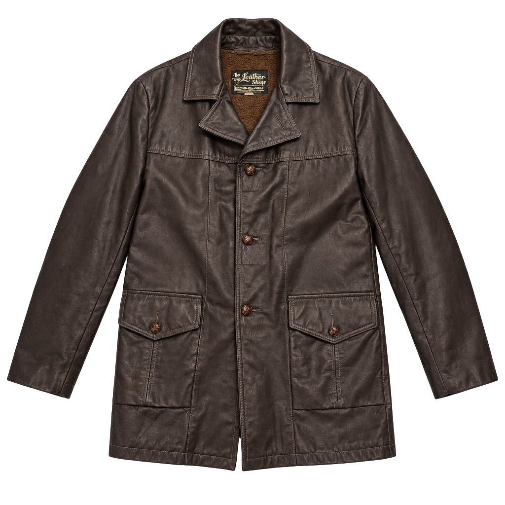 Vintage 70s Sears The Leather Shop Brown Leather Coat Men’s 40 Zip-Out Liner 1