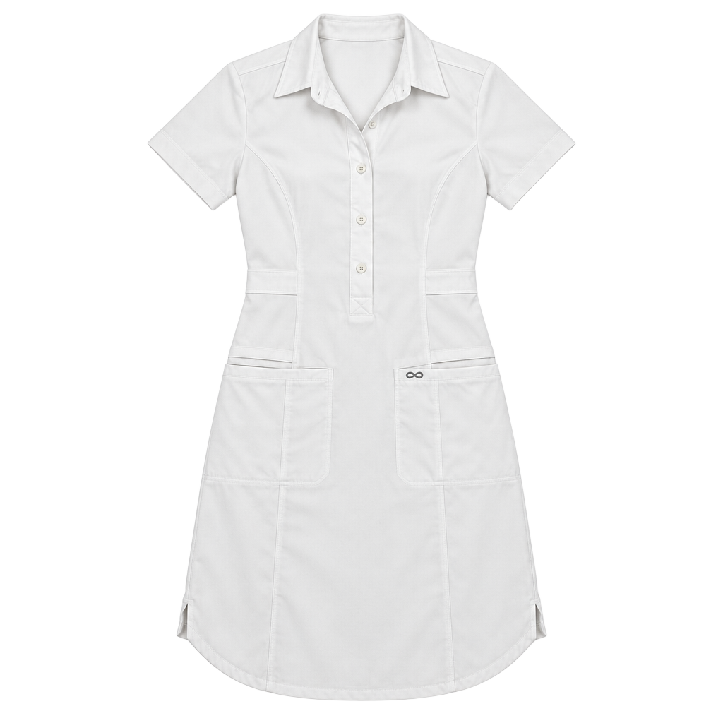 Cherokee Infinity White Short Sleeve Scrub Dress XS Medical Halloween Nurse 1