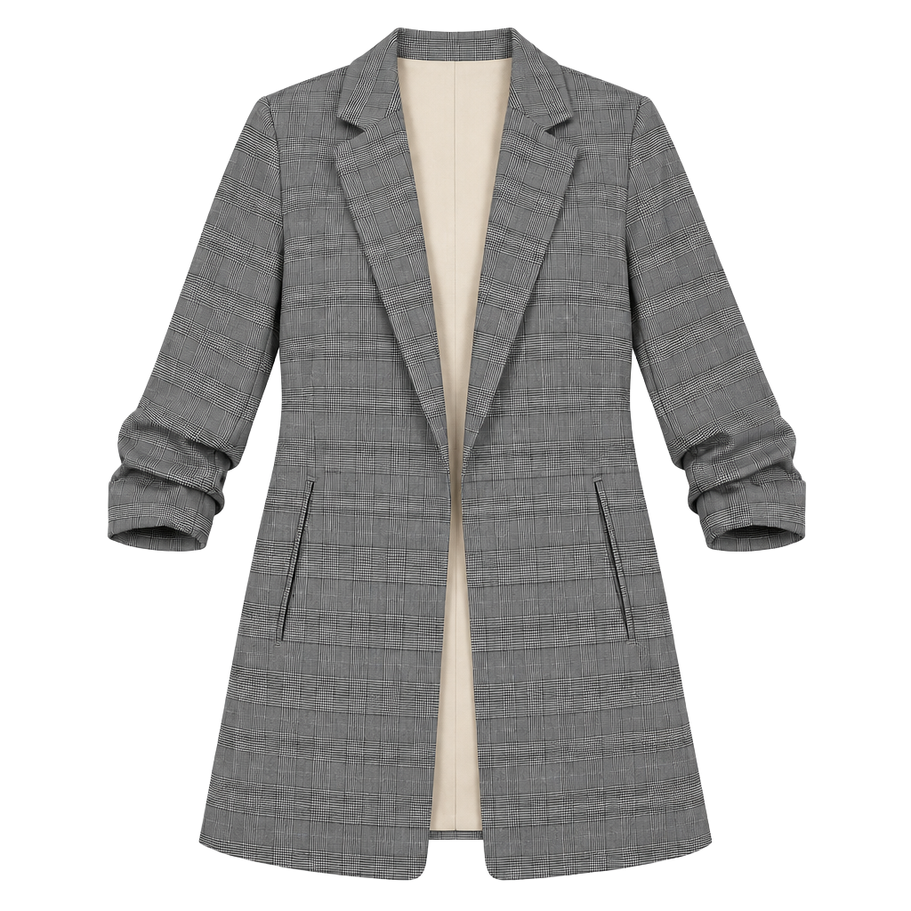 Anthropologie Maison d’Amélie XS Gray Plaid Longline Blazer Ruched Sleeve 1