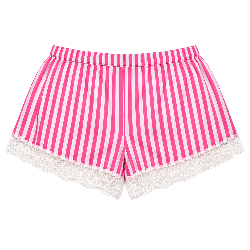 Victoria’s Secret XL Pink White Stripe Satin Lace Trim Sleep Shorts Pajama 1