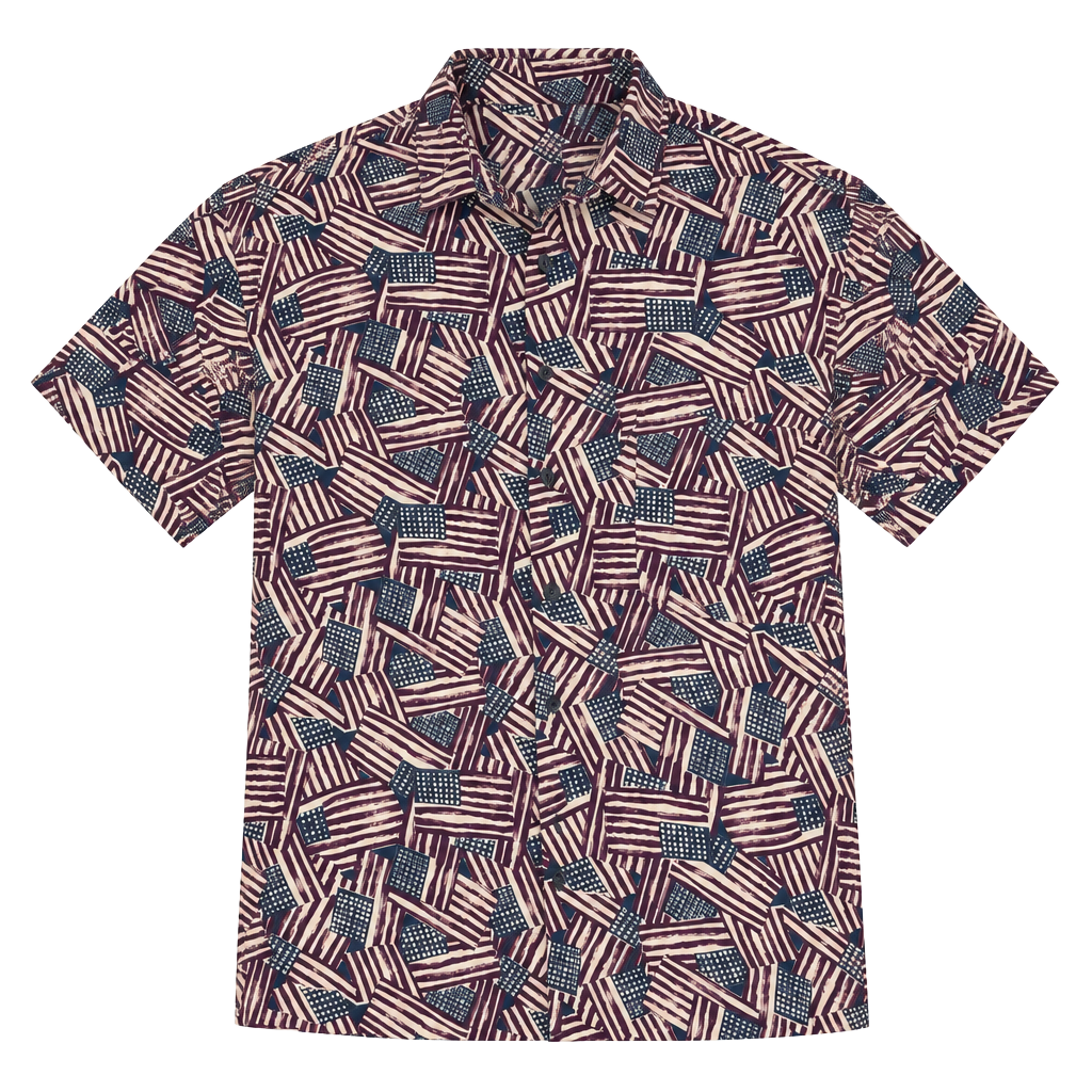 Vintage 90s Robert Stock 100% Silk American Flag Shirt Mens Large USA 1