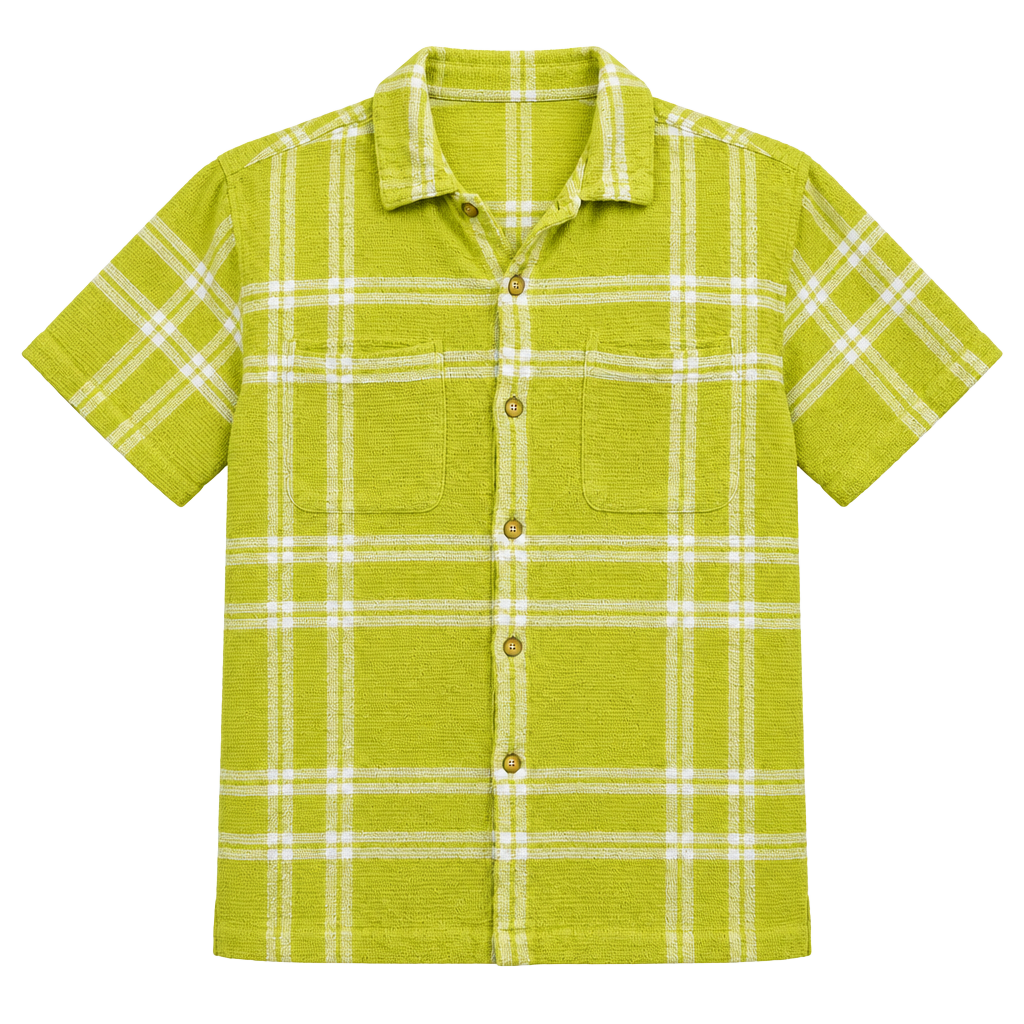 OBEY Men’s Large Lime Green Plaid Waffle Knit Short Sleeve Button-Up Shirt 1