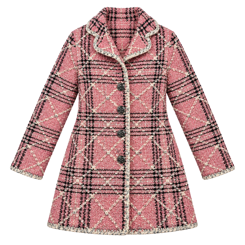 Sigrid Olsen Sport Women’s L Pink Plaid Boucle Wool Blend Coat Jacket 1