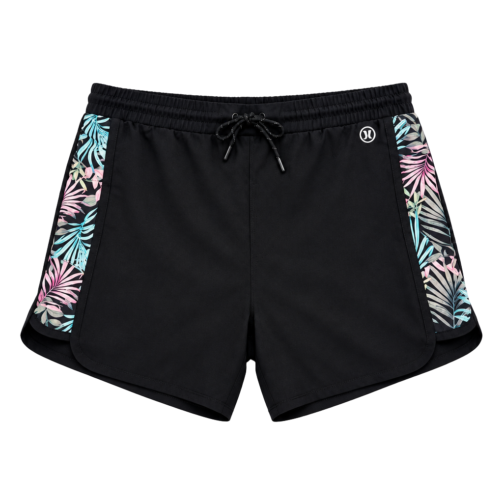 Hurley Women’s XL Black Palm Print Running Shorts Built-In Brief NWT 1
