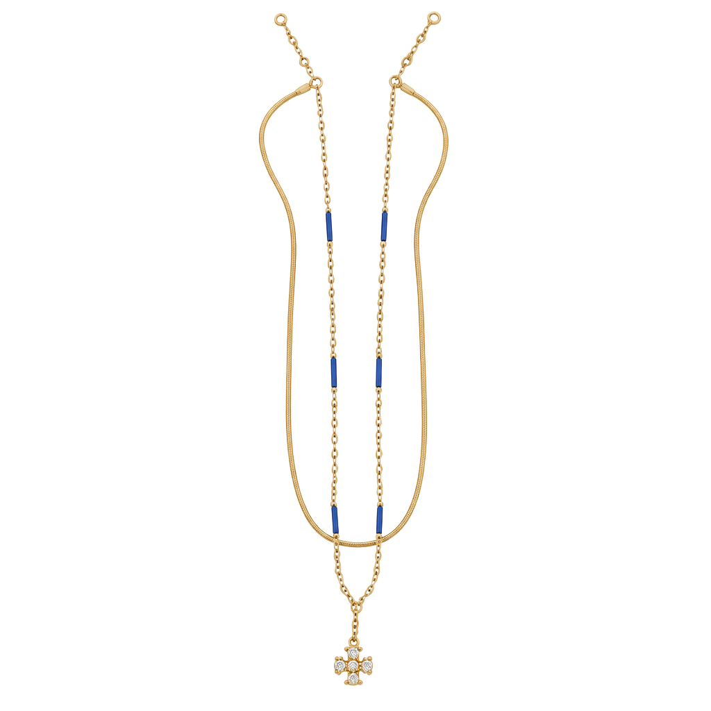 Tory Burch Gold Layered Beaded Necklace Blue Accents 1