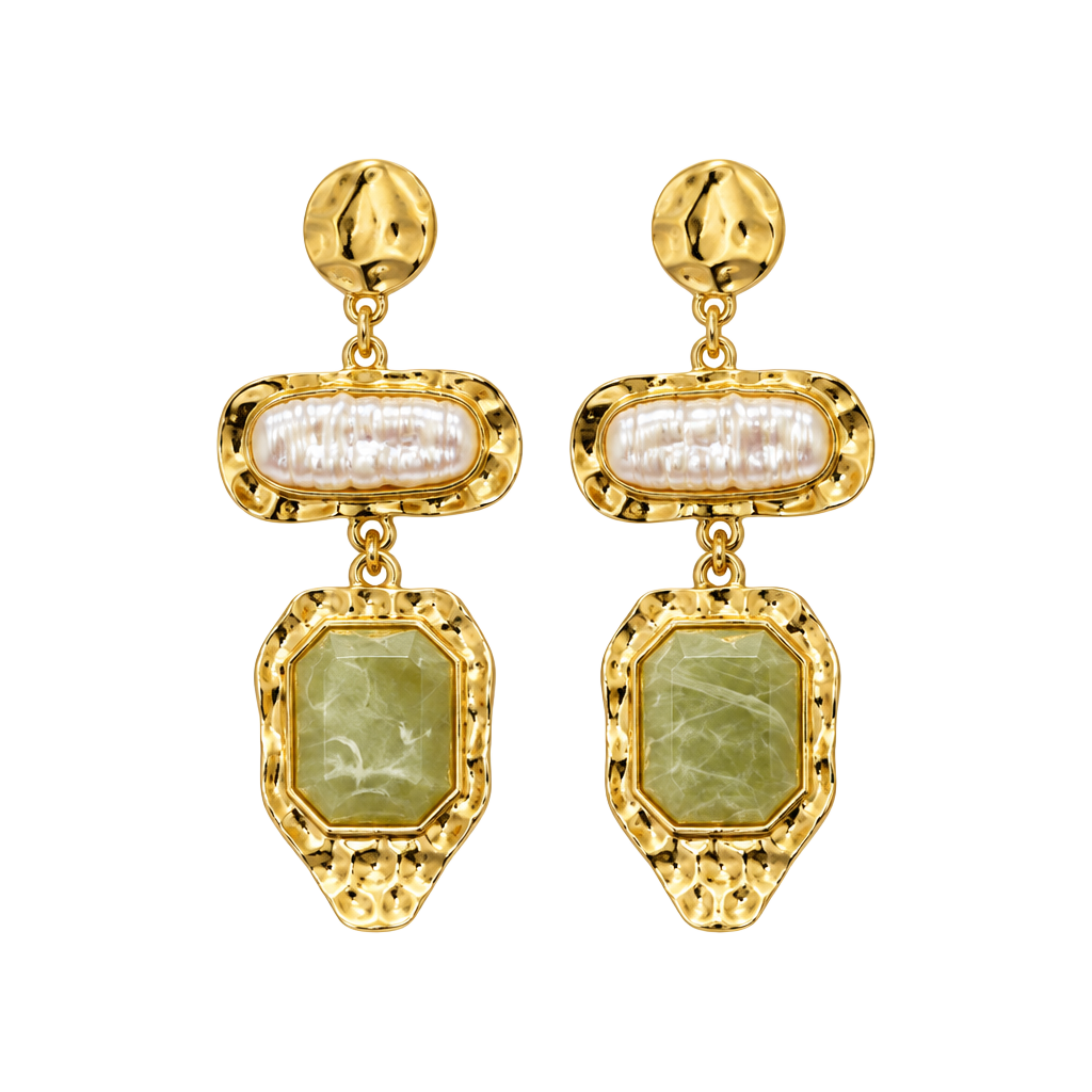 1 Pair Baroque Pearl & Green Resin Dangle Earrings, Vintage Luxury Style For Commute, Date, Formal Event, Holiday 1
