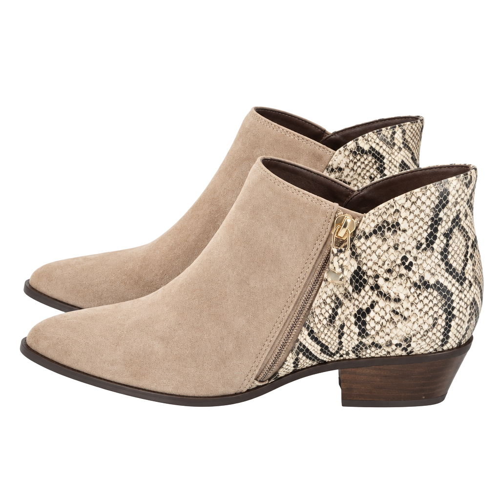 Cole Haan Gracy Bootie Size 5.5B Tan Suede Snakeskin 1