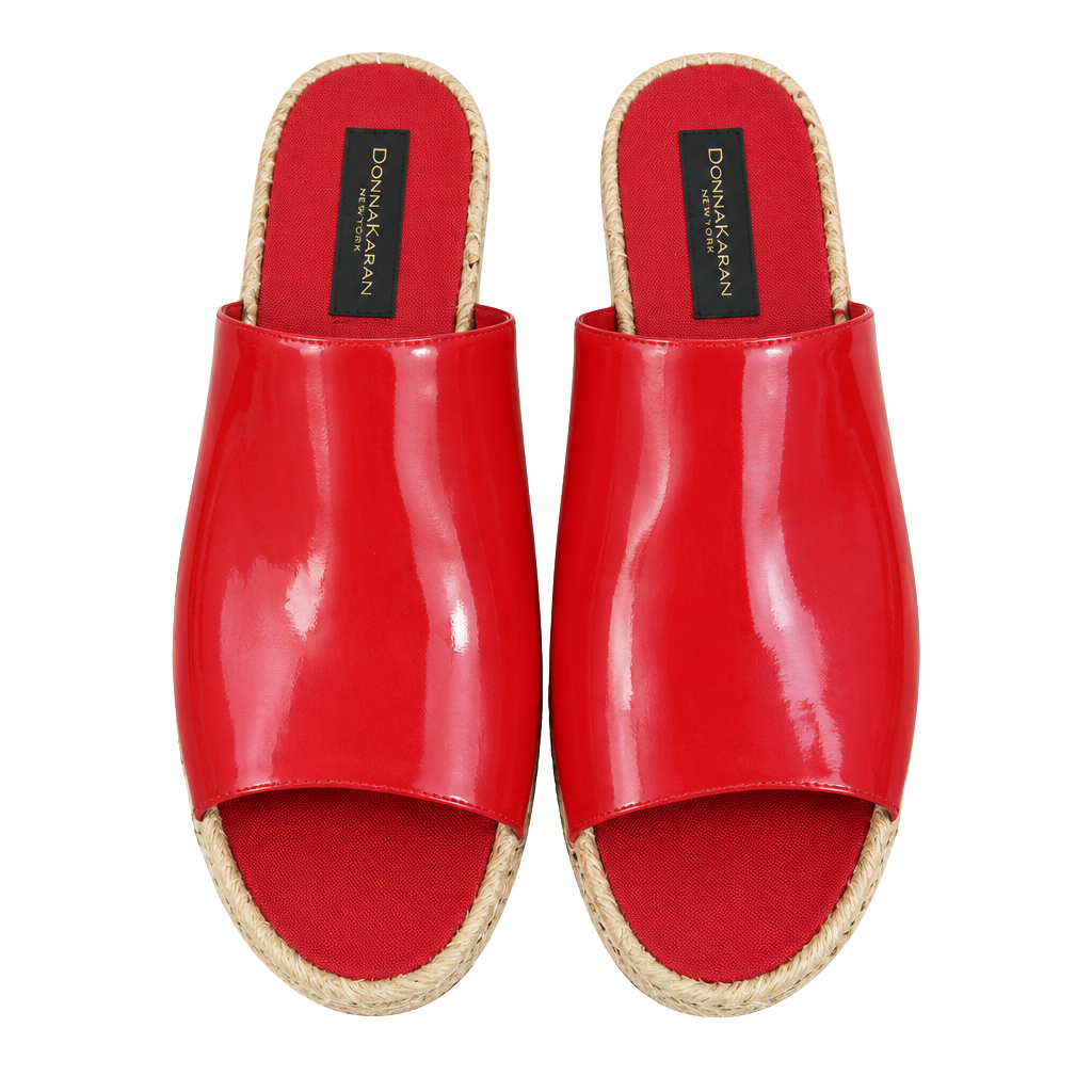 Donna Karan Wedge Sandals Size 9.5 Red Patent Leather Espadrille Mules 1