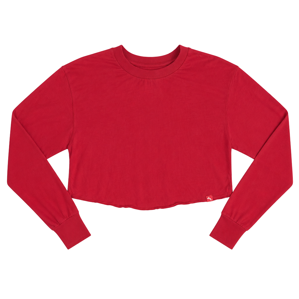 JoyLab Red Long Sleeve Thumbhole Crop Top with Back Detail 1