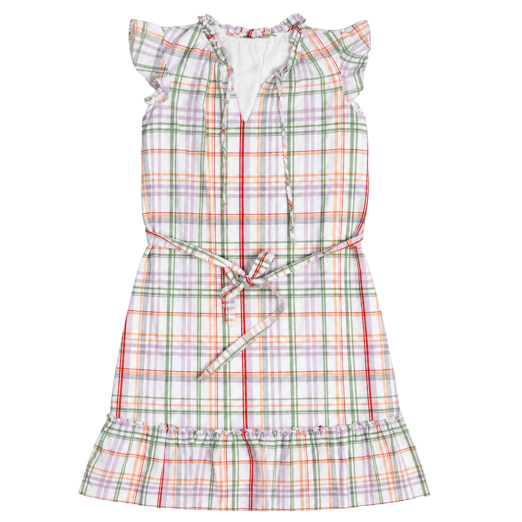 Ann Taylor Factory Petite Plaid Ruffle Trim Tie-Waist Dress 1