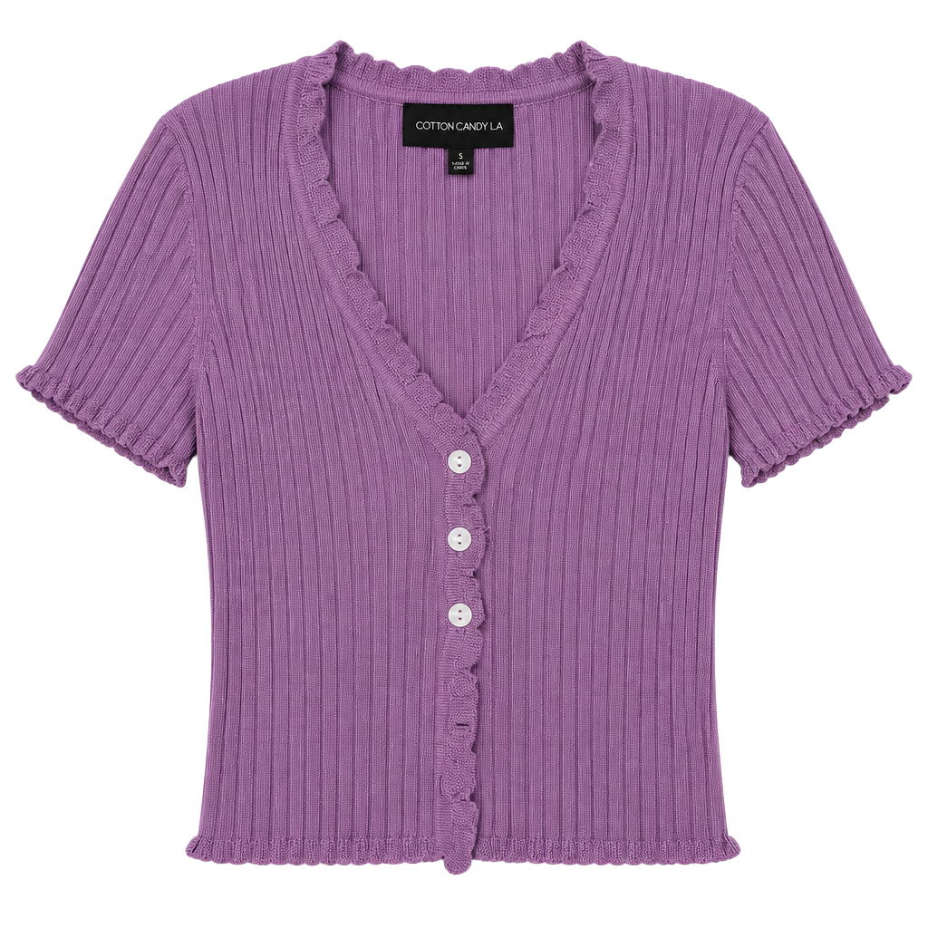 Cotton Candy LA Lavender Ribbed Knit Short Sleeve Cardigan Top NWT 1