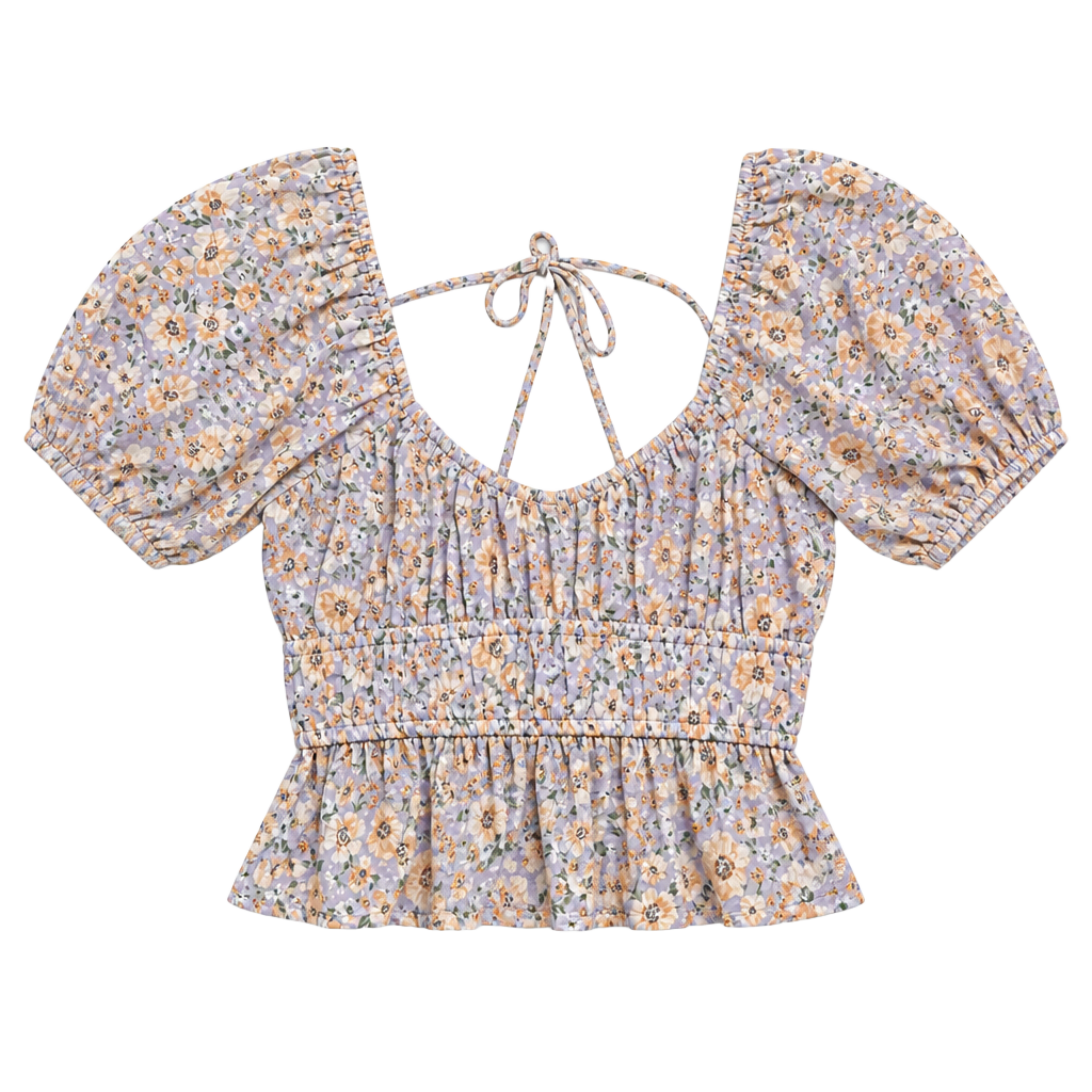 Altar'd State Floral Short Sleeve Smocked Crop Top Size XS 1