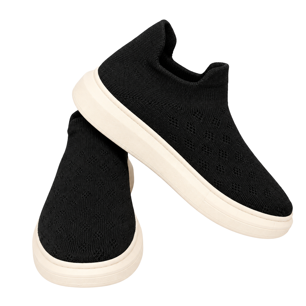 Black Knit Sock Sneaker White Platform 1
