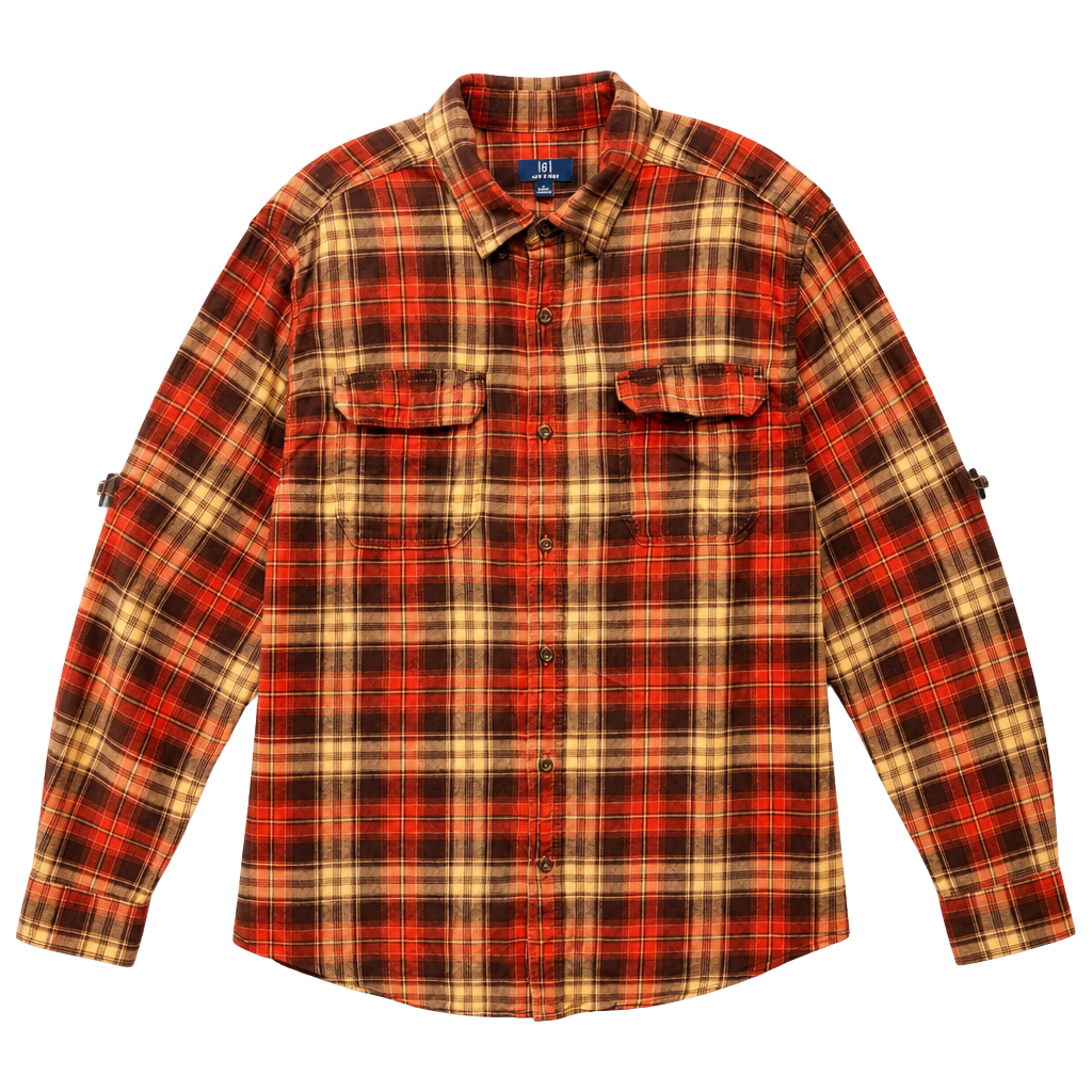 George Flannel Shirt Size L Red Plaid Long Sleeve Pocket Casual 1