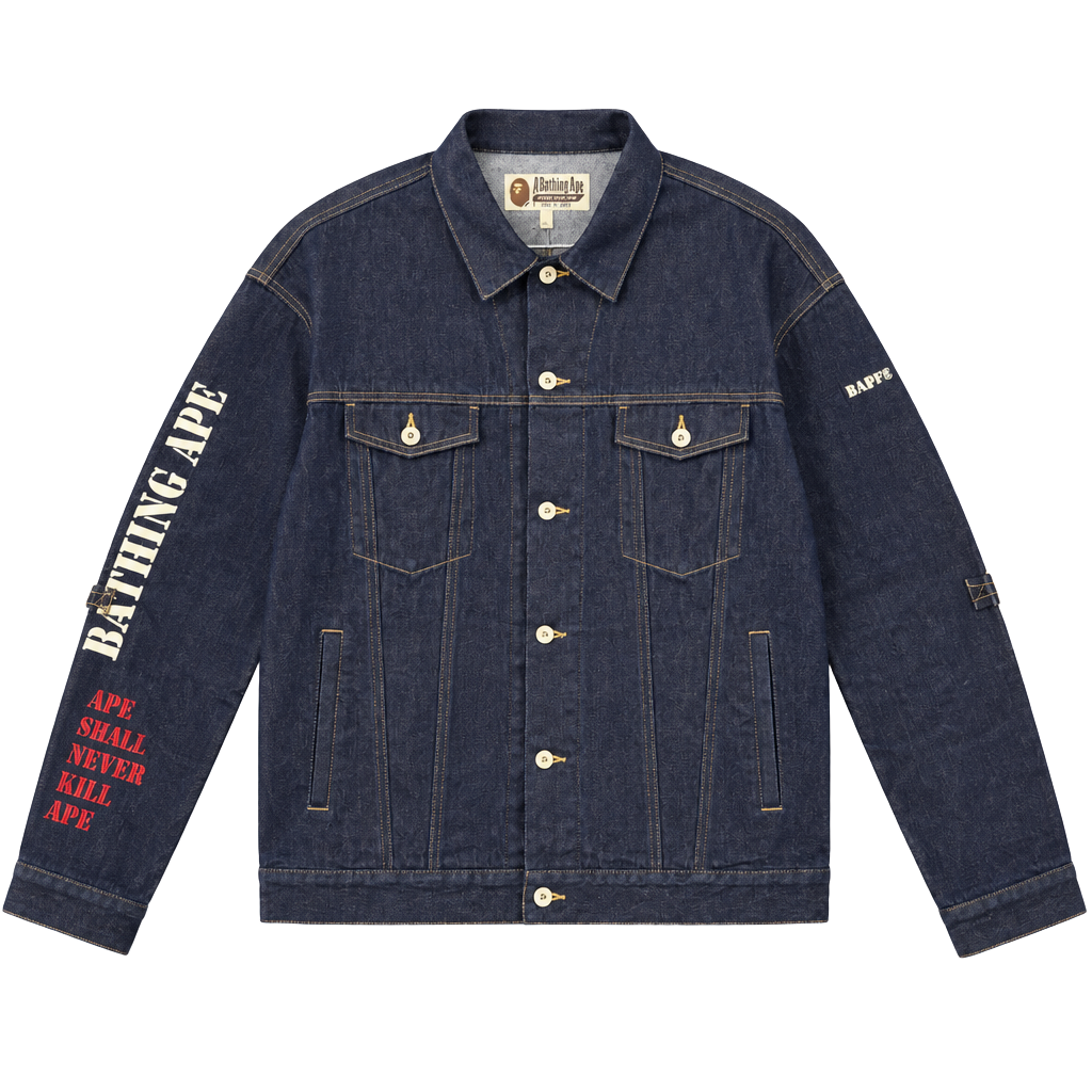 BAPE Multi Motif Loose Fit Denim Jacket Indigo Men's -L 1