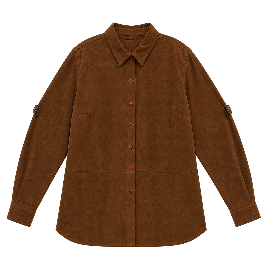 Cascade Blues Faux Suede Long Sleeve Button Down Shirt Size M Brown 1
