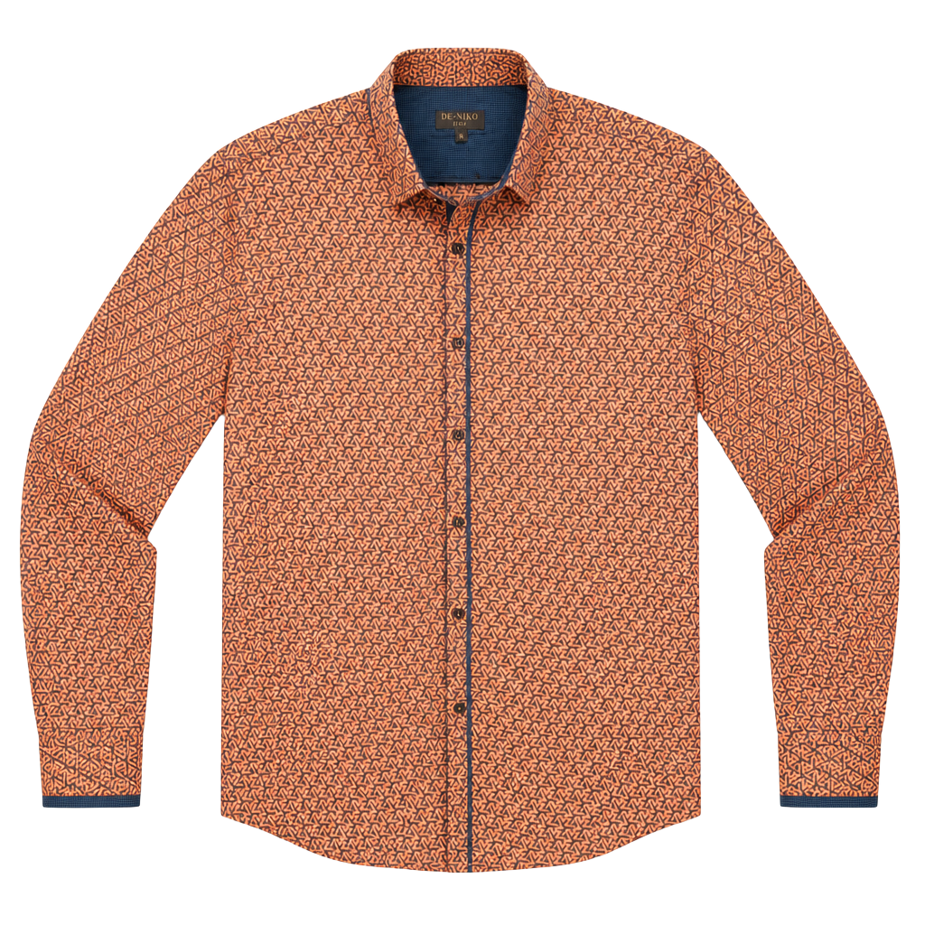 Vintage rare De-Niko 1989 Geometric Print Shirt XL Orange Blue Long Sleeve 1