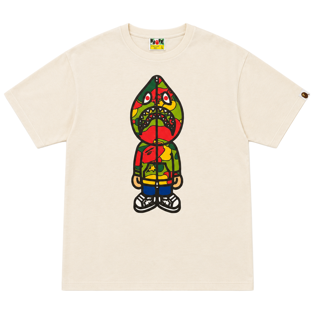 A Bathing Ape Baby Milo Shark Graphic T-Shirt Size L White 1