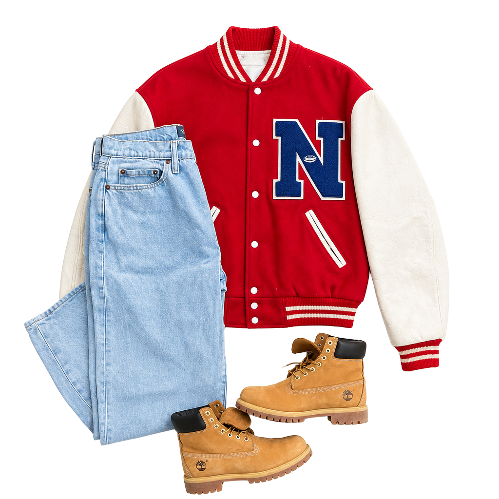 Vintage Holloway Red and White Wool and Leather Varsity Letterman Jacket Size 44 1