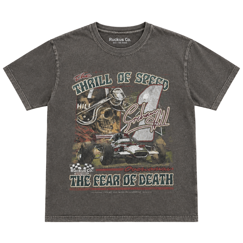 Ruckus Co. The Thrill of Speed Graham Hill Racing Graphic T-Shirt Brown Size L 1