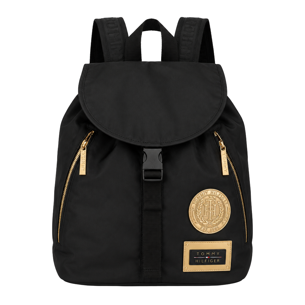 Versace Parfums Black Nylon Gold Medusa Flap Backpack 1