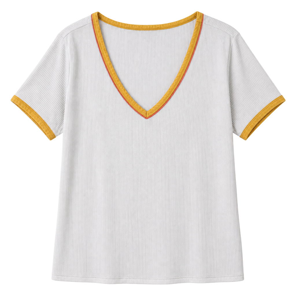 Forever 21 Ringer T-Shirt Size 1X White Ribbed V-Neck 1