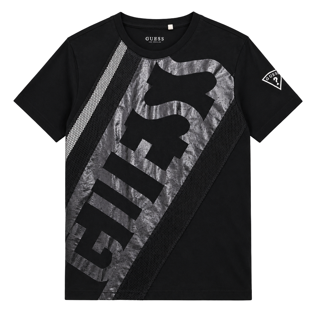 GUESS Graphic T-Shirt Size L Black Mesh Logo 1