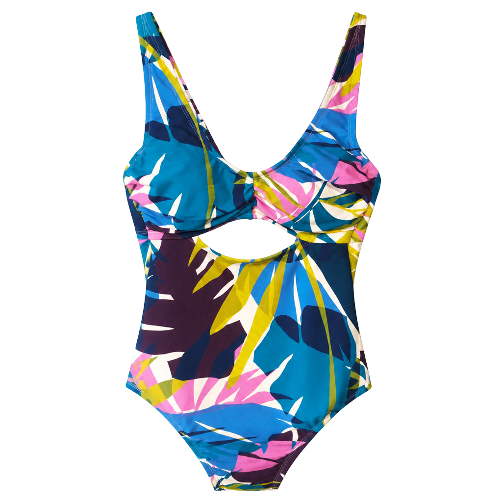 Shade & Shore Women's Tropical Leaf Print Cut-Out Underwire One-Piece Swimsuit 1