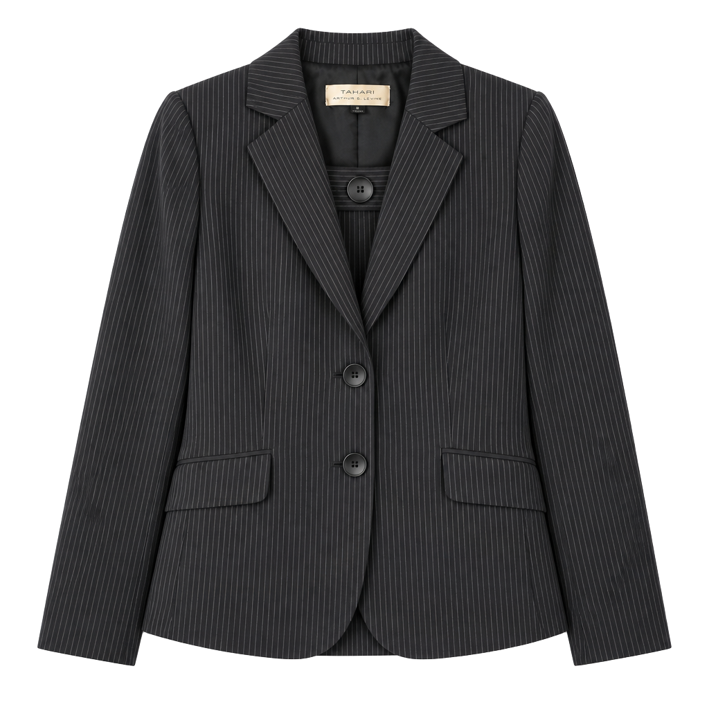 Tahari Arthur S. Levine Women's Black Pinstripe Two-Button Career Blazer Jacket Size 6 1