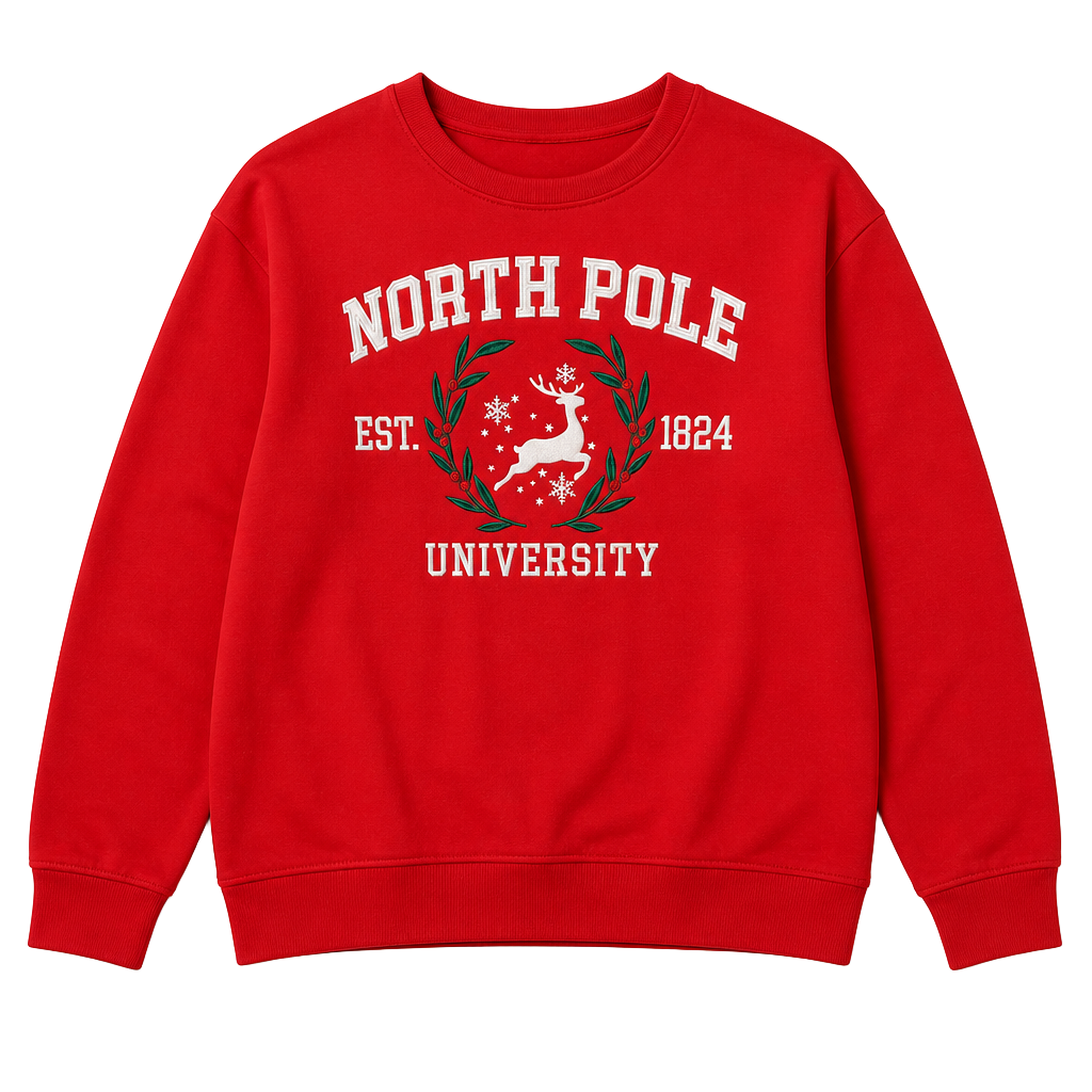 State of Mine North Pole University Holiday Crewneck Sweatshirt Red Size L 1