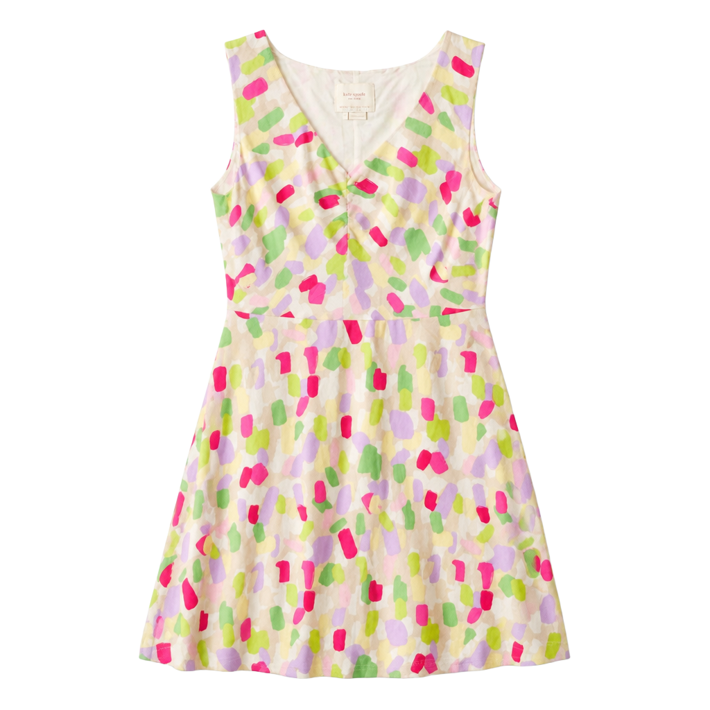 Kate Spade New York Sleeveless Confetti Print Silk V-Neck Dress 1