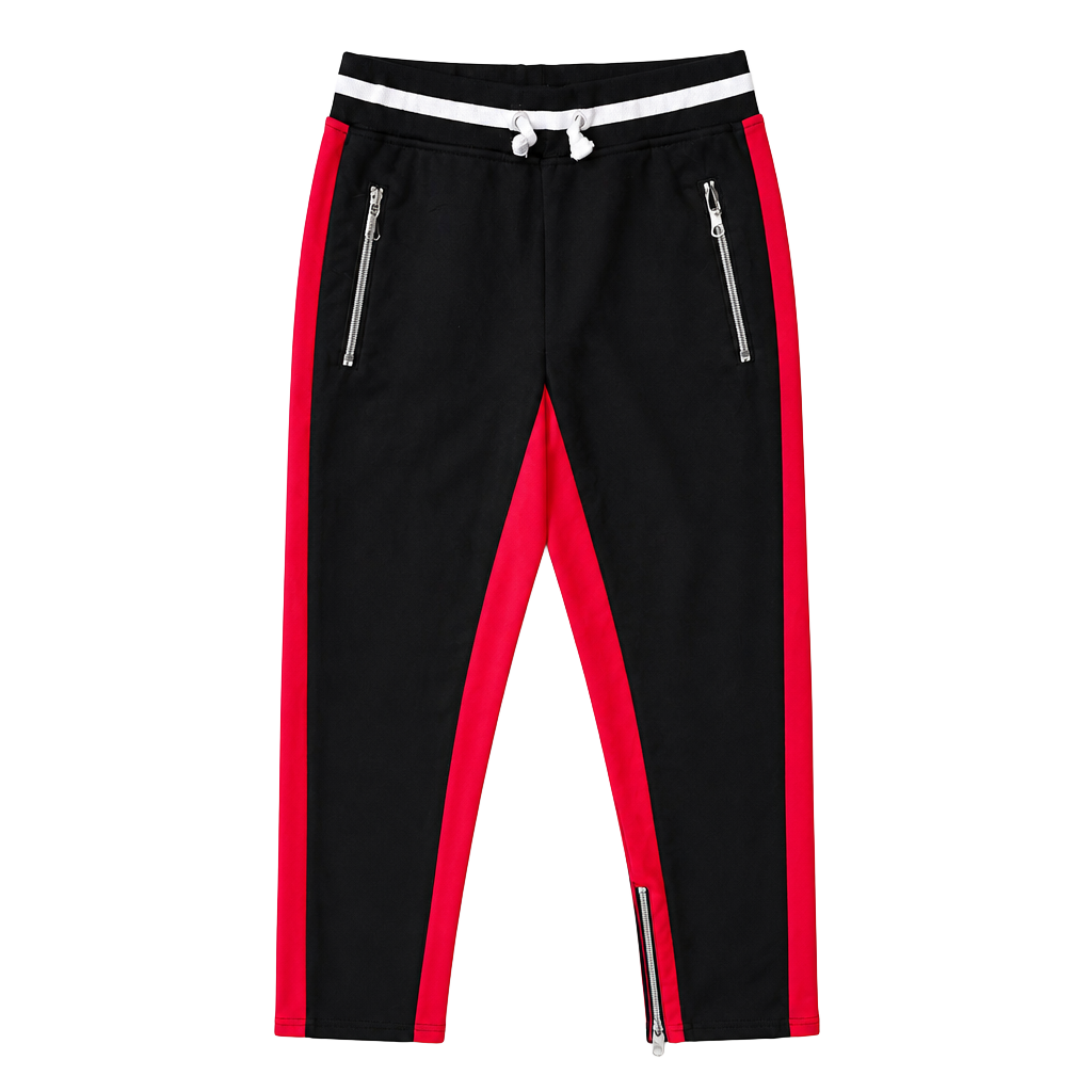 Cr24 Chrome:edge Youth Black and Red Stripe Track Jogger Pants with Ankle Zips 1