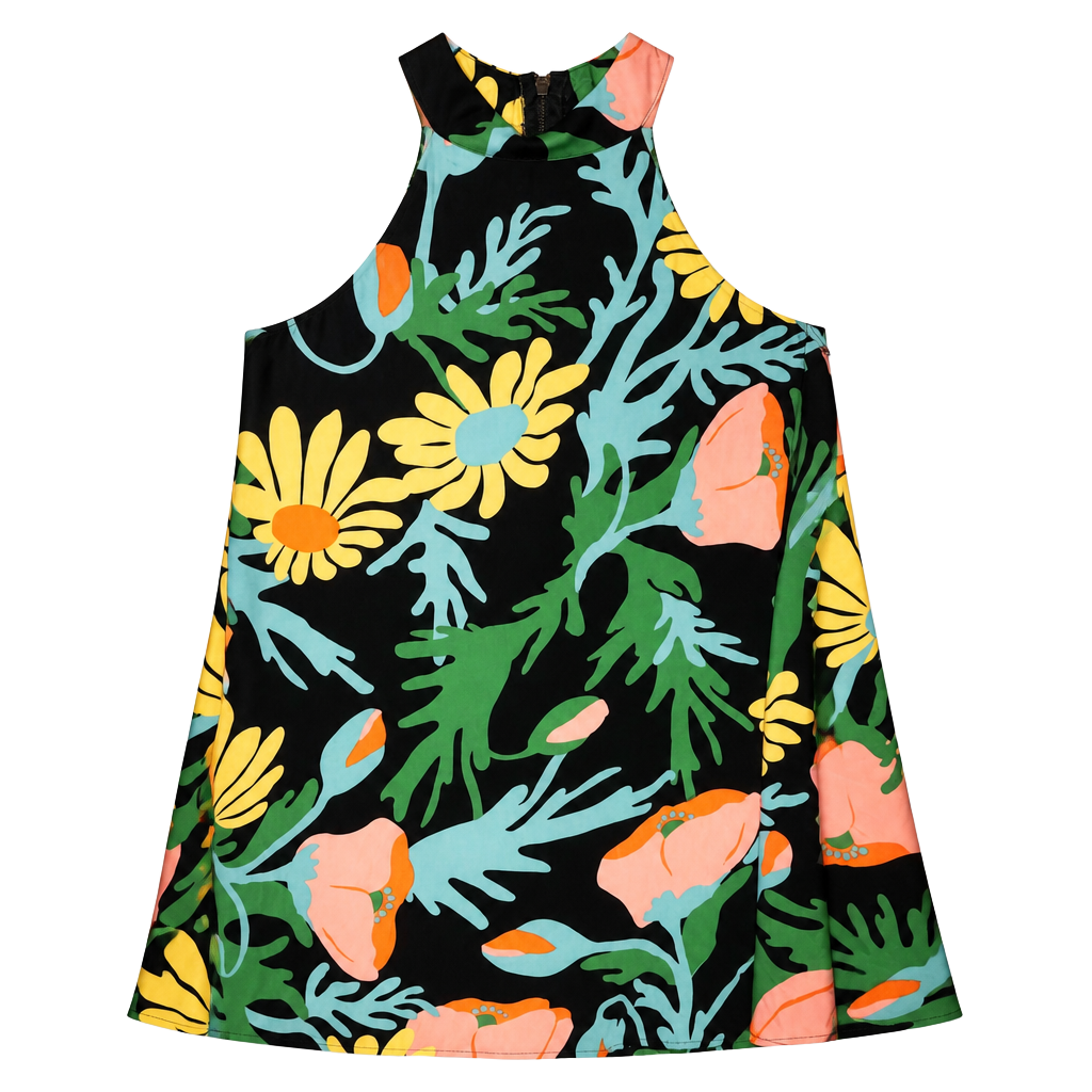 Judith March Black Floral Halter Neck Zip Back Mini Dress Size S 1
