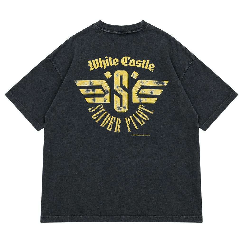Vintage 1991 White Castle Slider Pilot T-Shirt Black 1