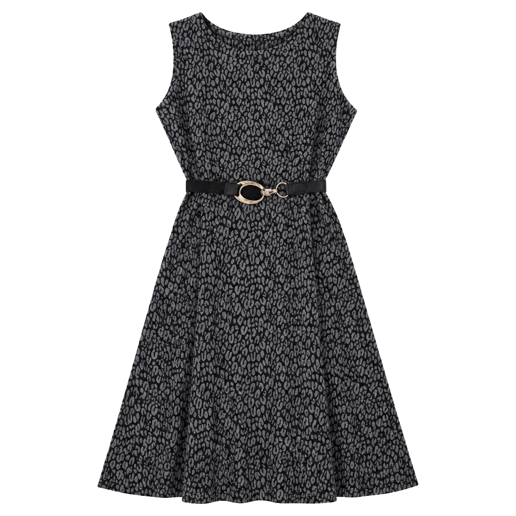 Calvin Klein Animal Print Dress Size 6 Gray Black Sleeveless Sheath 1