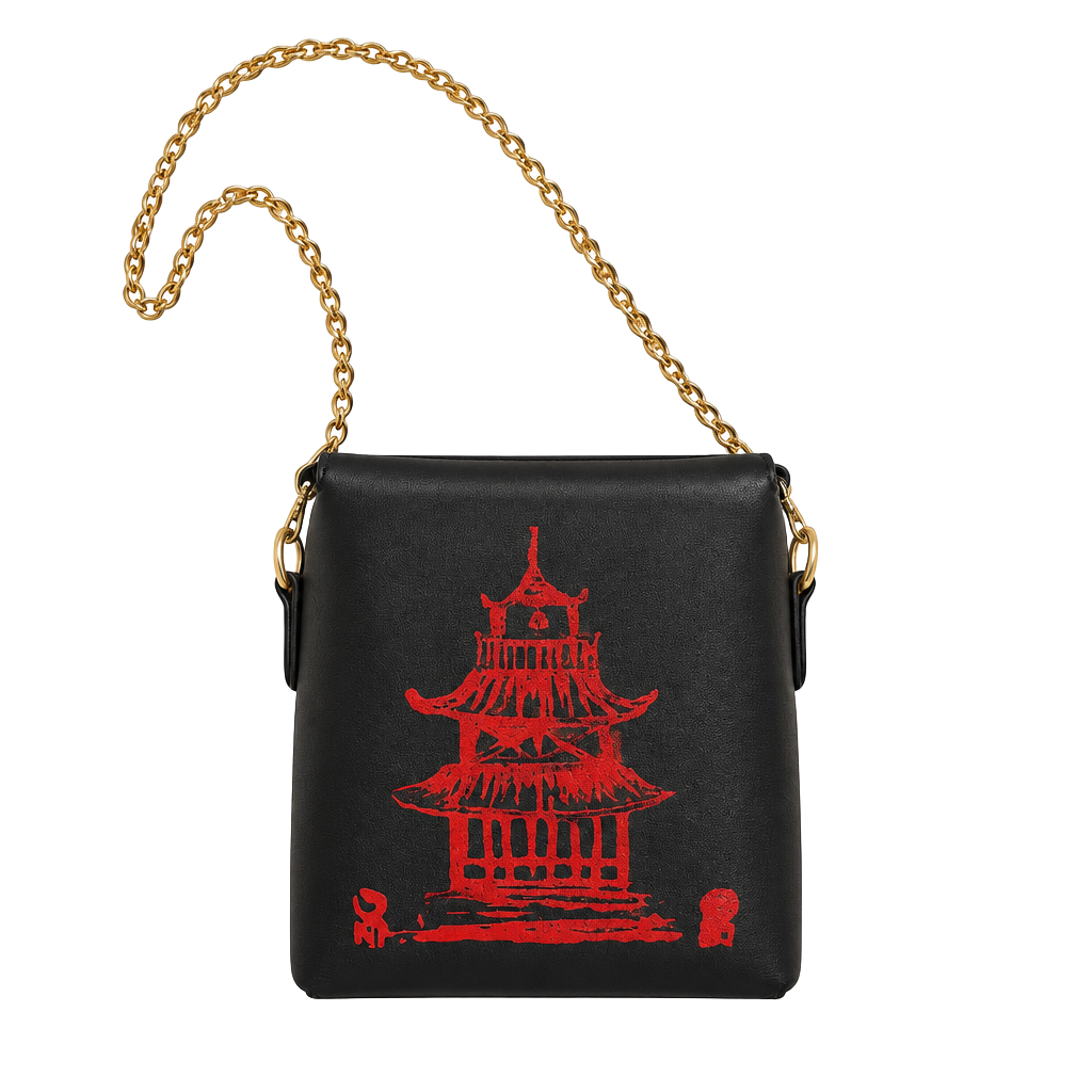 Unbranded Chinese Takeout Box Crossbody Shoulder Bag Black Red 1