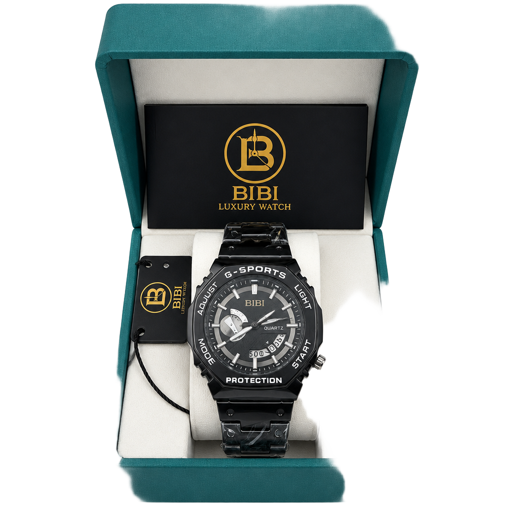 🔥 BIBI MEN’S WATCH B0024 BLACK CASE & BRACELET BLACK DIAL QUARTZ DATE NIB 🔥 1