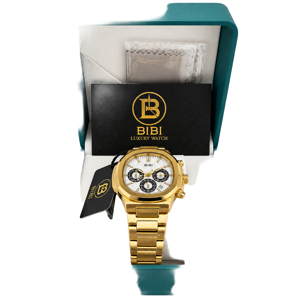 🔥 BIBI MEN’S GOLD TONE WATCH B0238 WHITE DIAL QUARTZ DATE NEW IN BOX 🔥 1