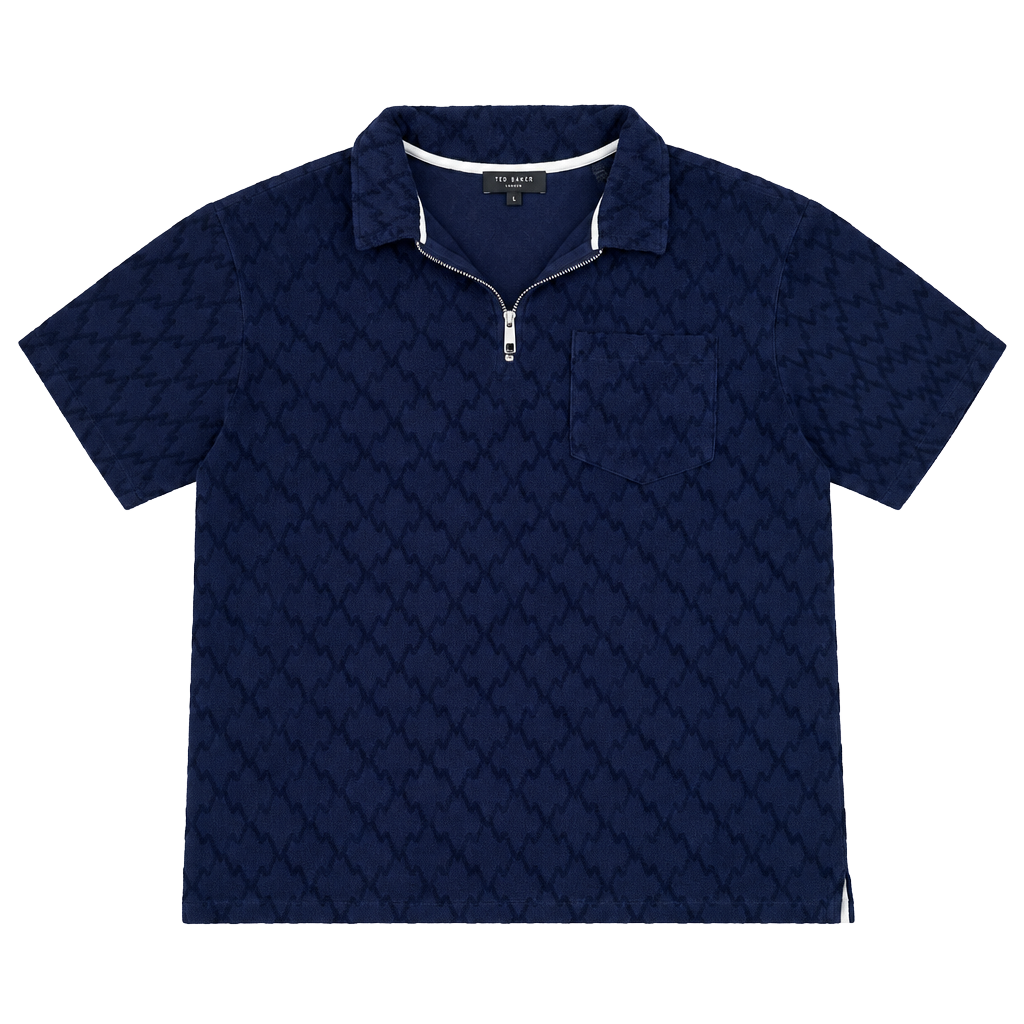 Ted Baker London Half-Zip Polo Size 5 Blue Jacquard Short Sleeve Shirt 1
