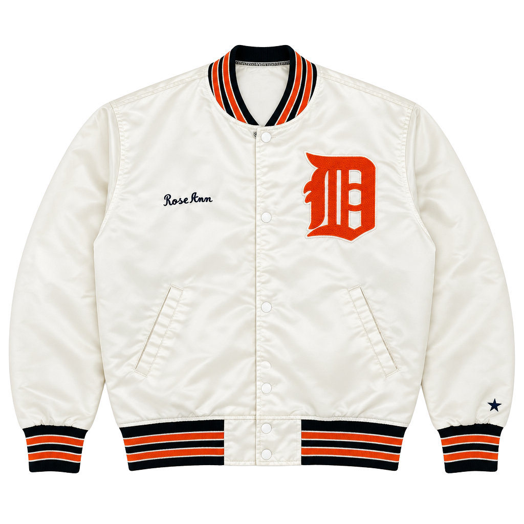 Starter Bomber Satin 80's Detroit Tigers White Jacket, 1