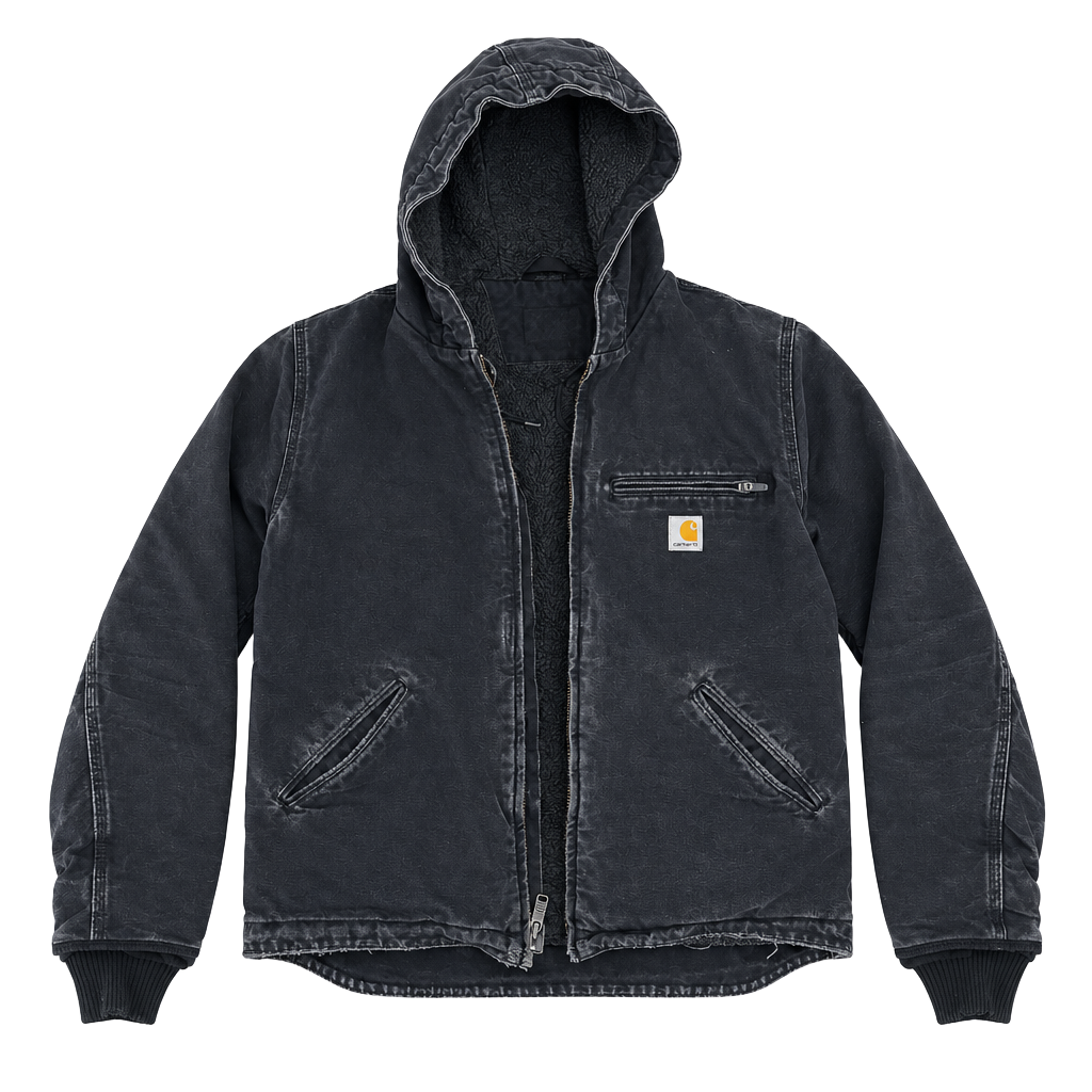 Carhartt WJ141 Hooded Sherpa Lined Jacket Size M Black Duck 1