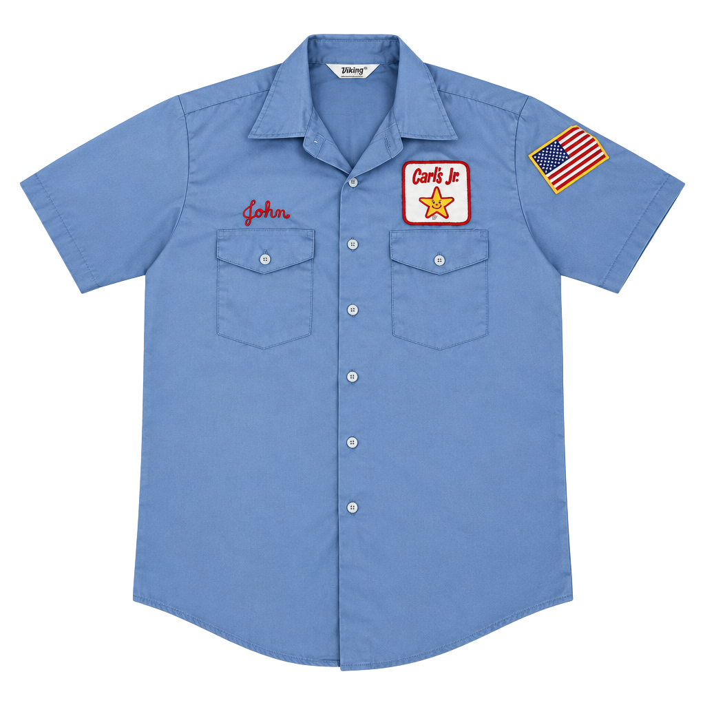 Unitog Carl's Jr. Work Shirt Size 15-15.5 Blue Vintage 1