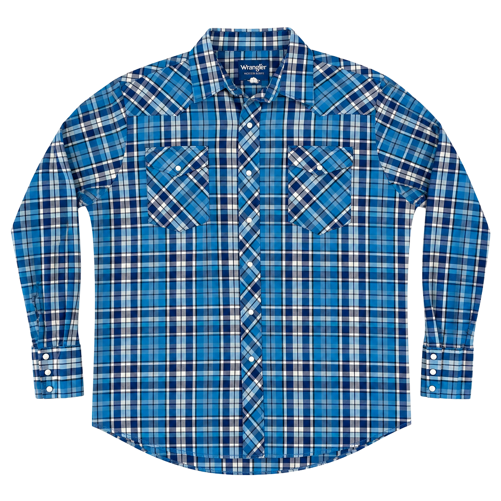 90’s Wrangler Men's Western Plaid Long Sleeve Shirt with Pearl Snap-on large 1
