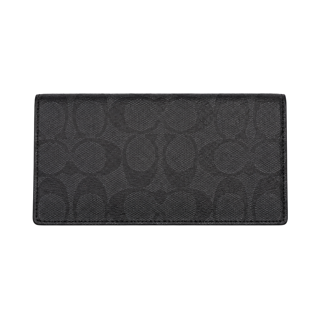 Coach Signature Checkbook Wallet Black Brown Canvas Leather 1