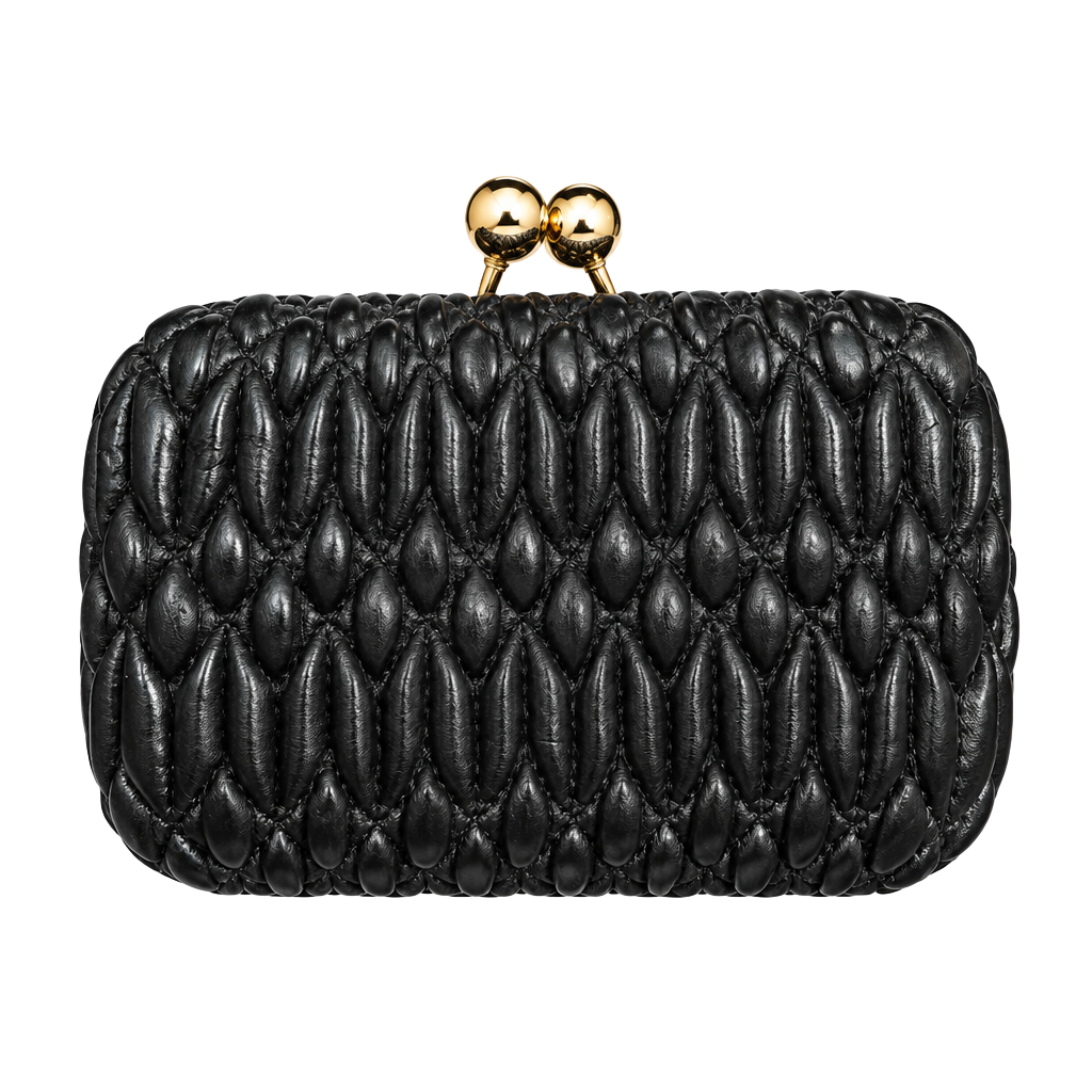 Mistique Quilted Clutch Black Gold Kiss Lock Evening Bag 1